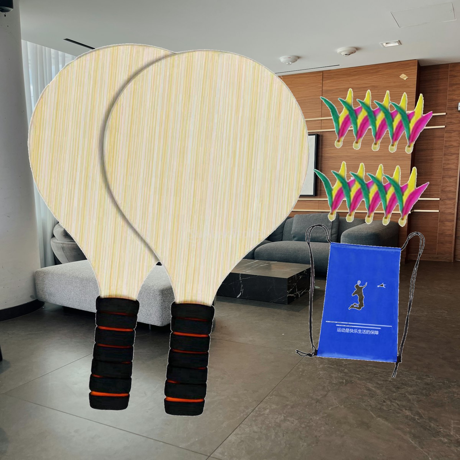 Badminton Set Garden - 2Pcs 나무 배드민턴 패들 세트(공 및