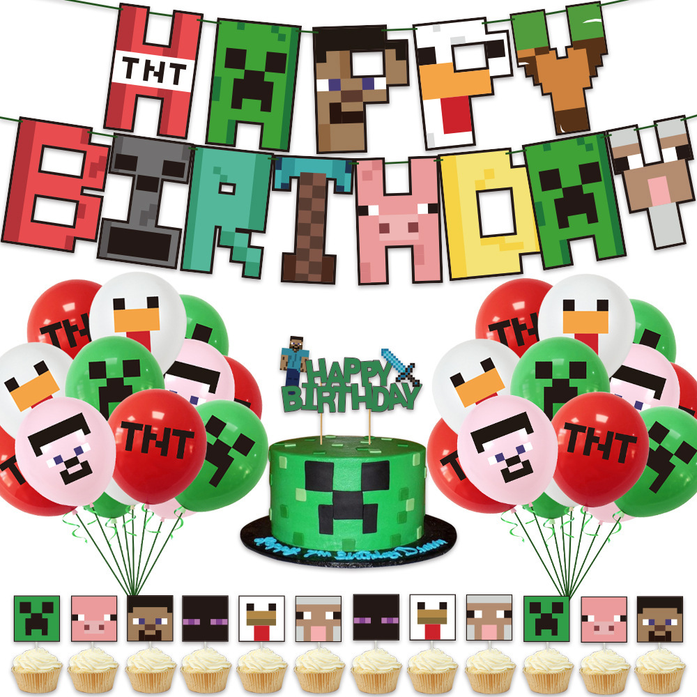    38개 세트 마인크래프트 생일 축하 배너 파티  - Party Games Minecraft 리뷰 및 가격