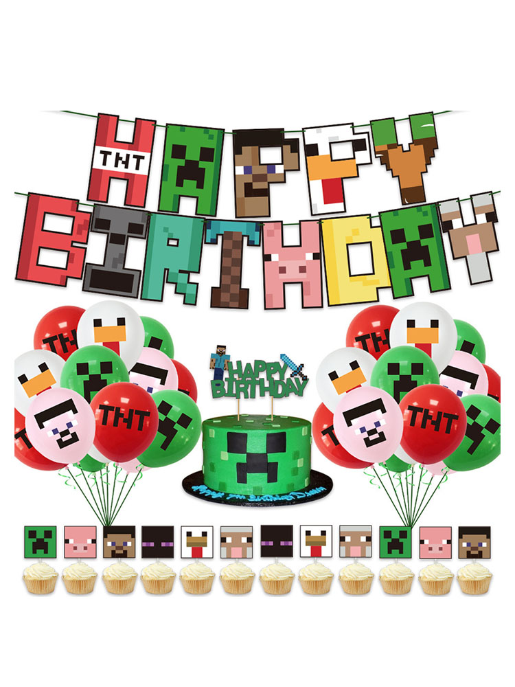    38개 세트 마인크래프트 생일 축하 배너 파티  - Party Games Minecraft 리뷰 및 가격
