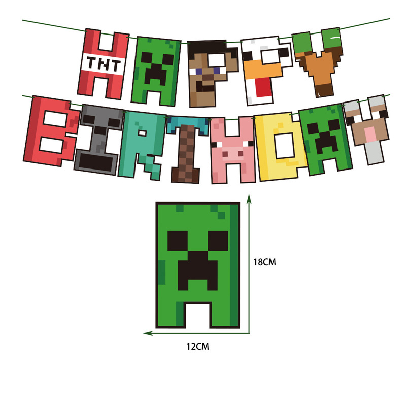    38개 세트 마인크래프트 생일 축하 배너 파티  - Party Games Minecraft 리뷰 및 가격